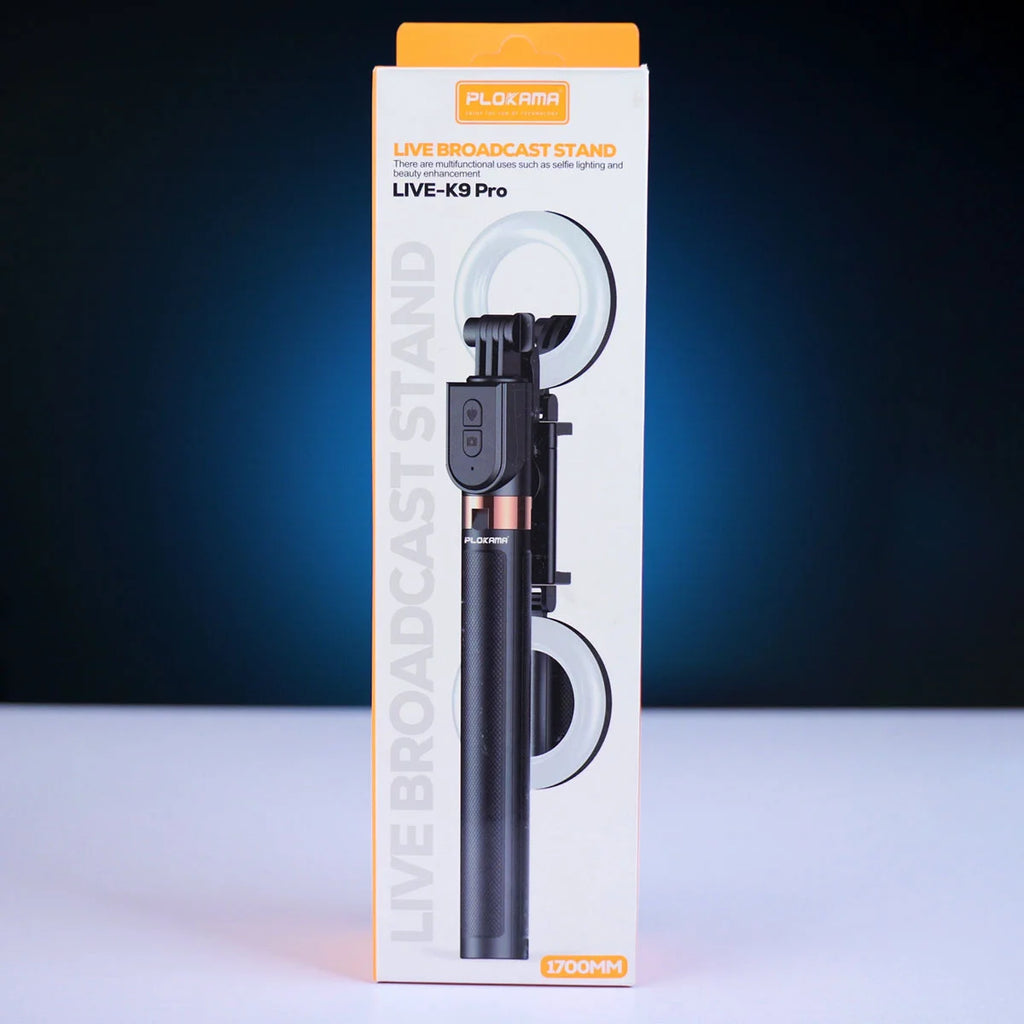 Plokama 4-in-1 Bluetooth Selfie Stick Tripod with LED Light |360° Rotation