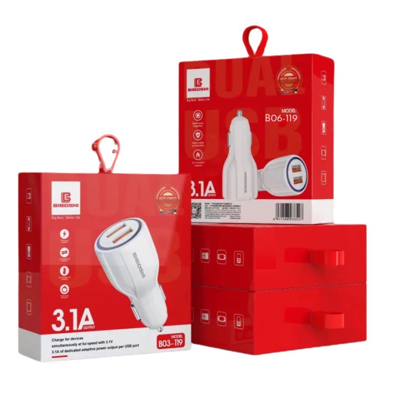 BIBOSHI Mini Portable 3.1A Dual USB Car Charger Adapter (B06-119)