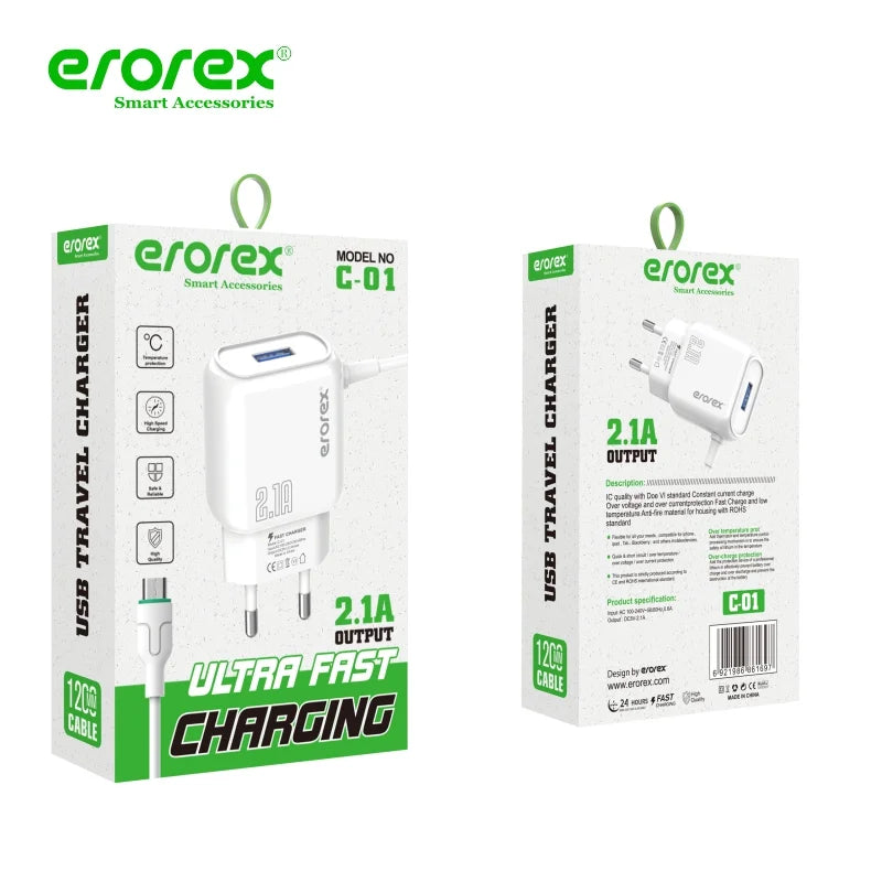 Errorex C-01 USB Travel Charger | Fast & Safe Charging