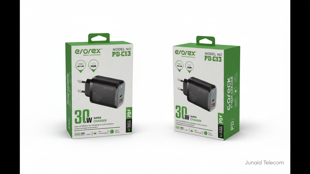 Erorex  PD Fast Charger 30W Dual Port USB and Type C Adapter for Android and iOS