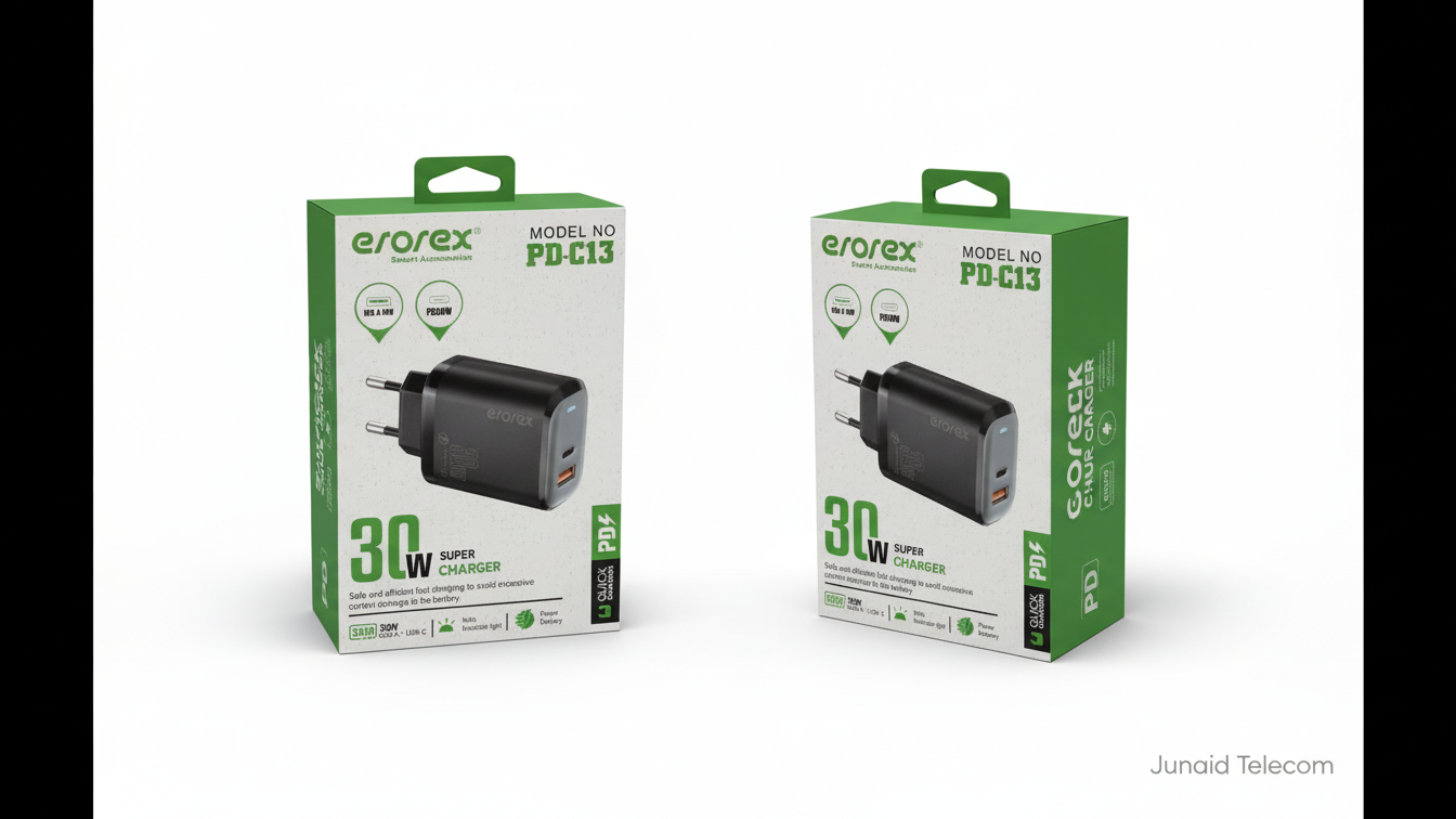 Erorex  PD Fast Charger 30W Dual Port USB and Type C Adapter for Android and iOS