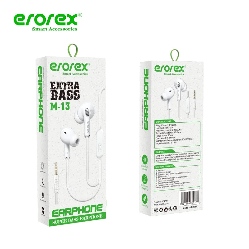 Erorex M-13 Wired Handsfree | 3.5mm Jack with Mic & Extra Bass