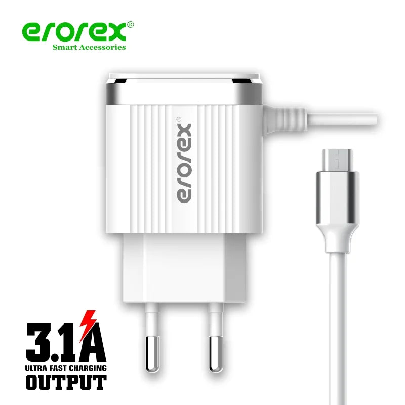 Errorex RC-02 USB Travel Charger 3.1A | Dual USB Fast Charging