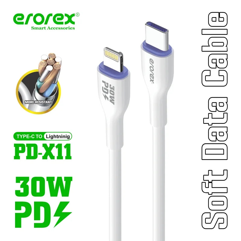 Erorex PD-X11 30W | 60 W Data Cable | Type-C to C & Type-C to Lightning